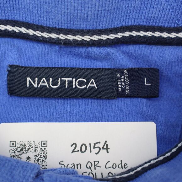 Nautica Shirt Mens L Blue Polo Short Sleeve Collared Button Cotton Embroidered - Picture 2 of 16